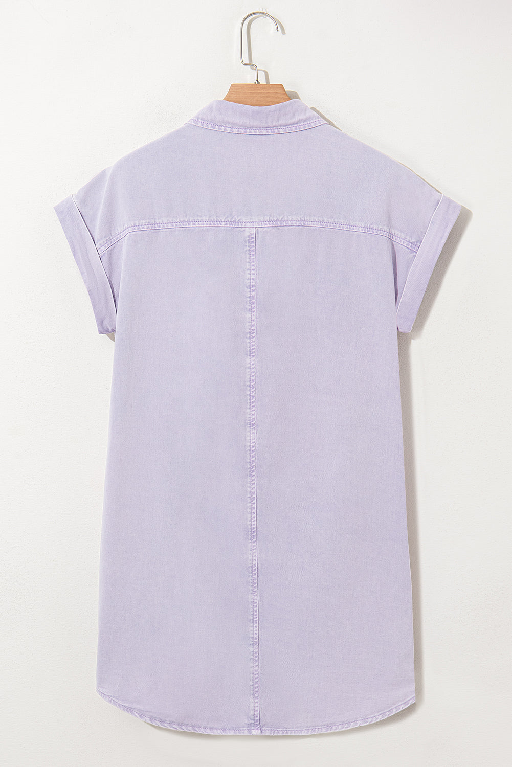 Short Sleeve Double Chest Pocket Denim Shirt Dress eAura