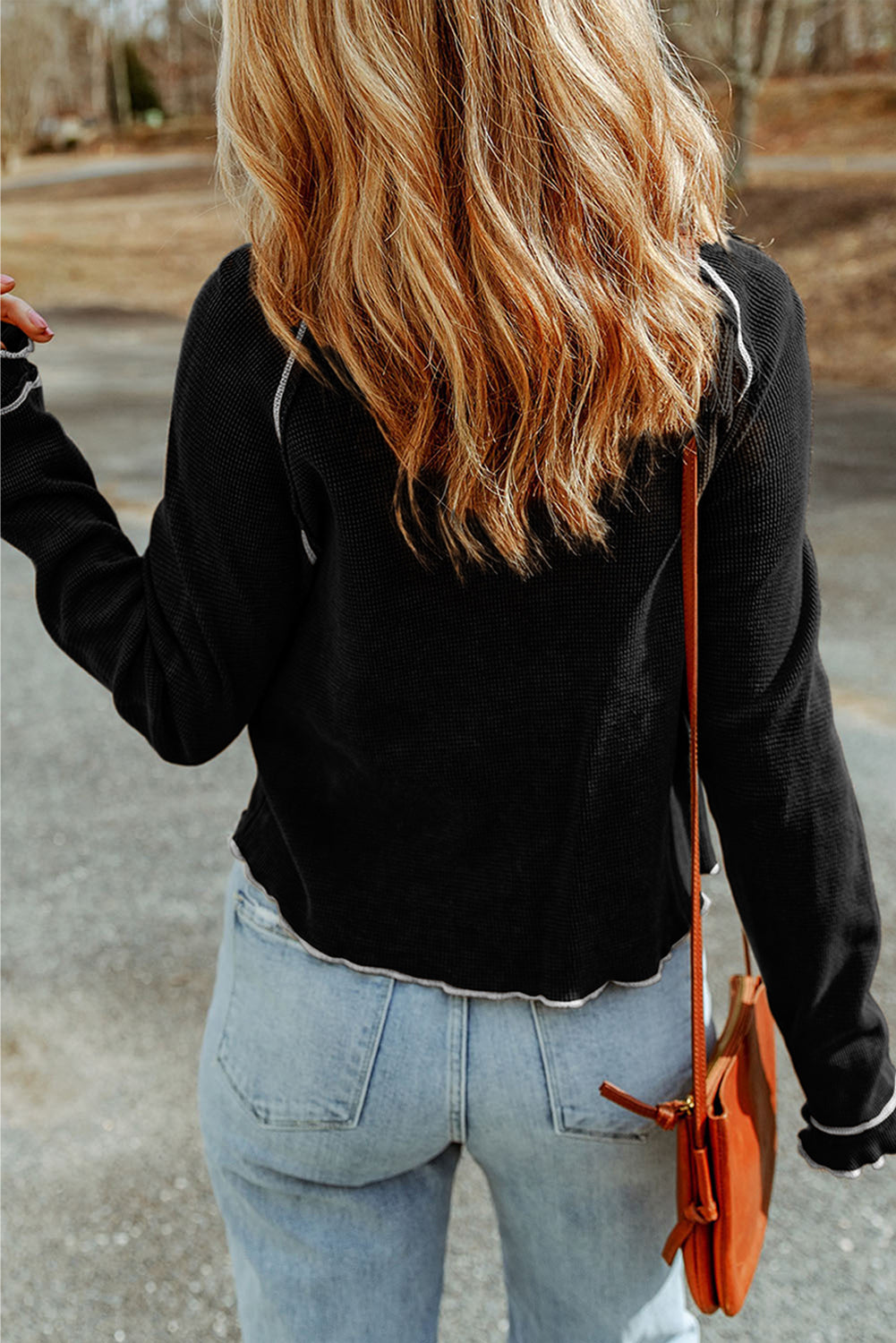 Black Textured Round Neck Long Sleeve Top eAura