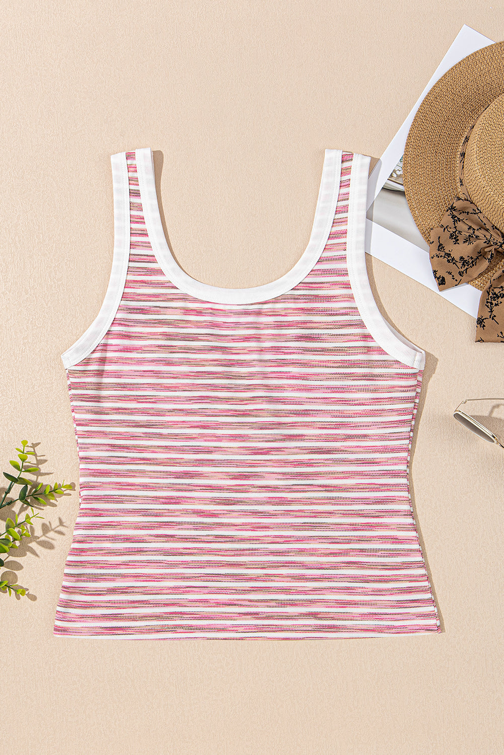 Pink Stripe Contrast Trim Yarn-dyeing Knit Vest Top eAura