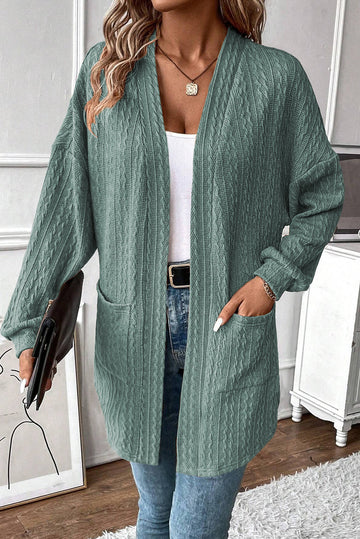 Canton Textured Knit Side Pockets Open Front Cardigan eAura