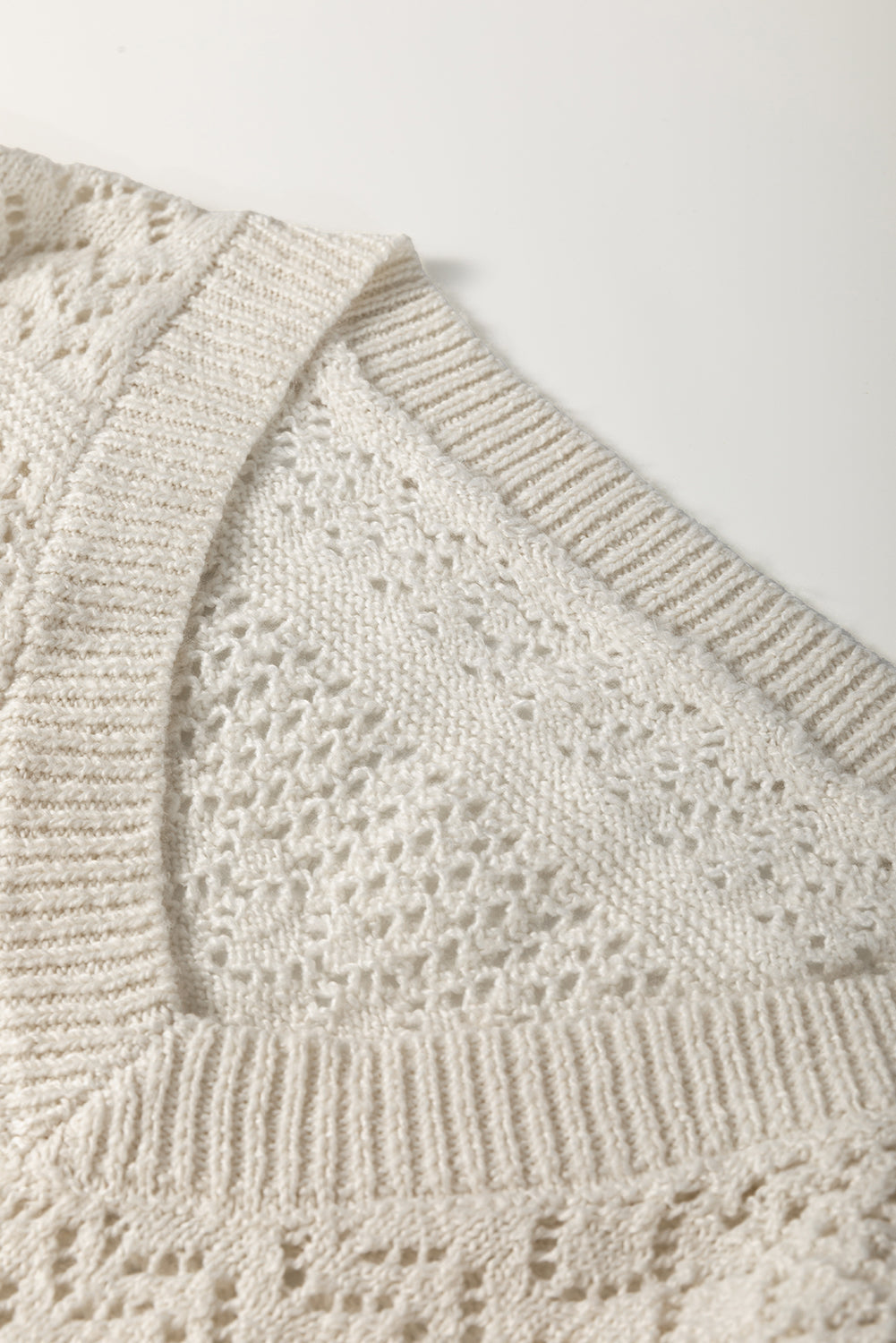Black Eyelet Pattern Detail V Neck Drop Shoulder Sweater eAura