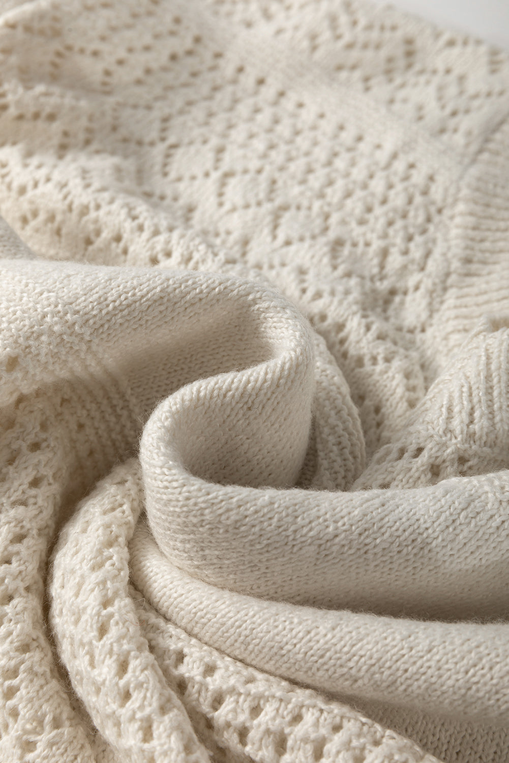 Black Eyelet Pattern Detail V Neck Drop Shoulder Sweater eAura