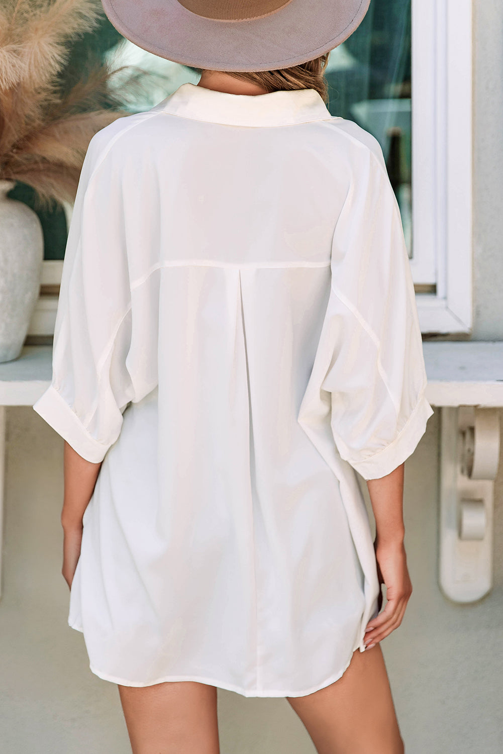 White 3/4 Puff Sleeve Oversize Shirt eAura
