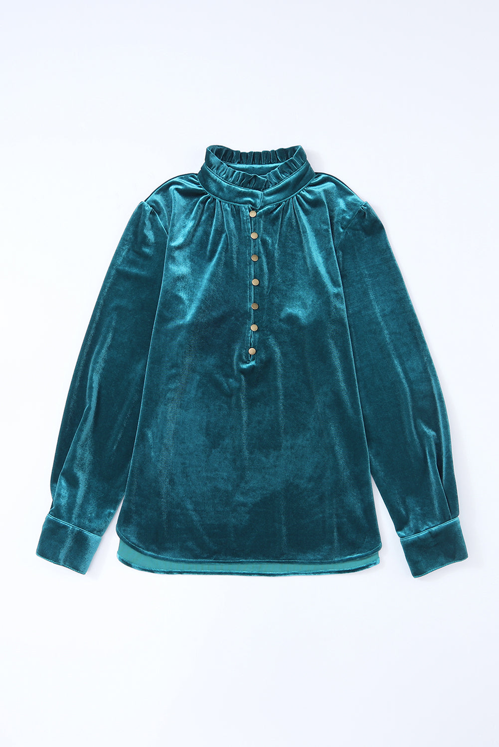 Burgundy Frilled Neck Buttoned Front Velvet Top eAura