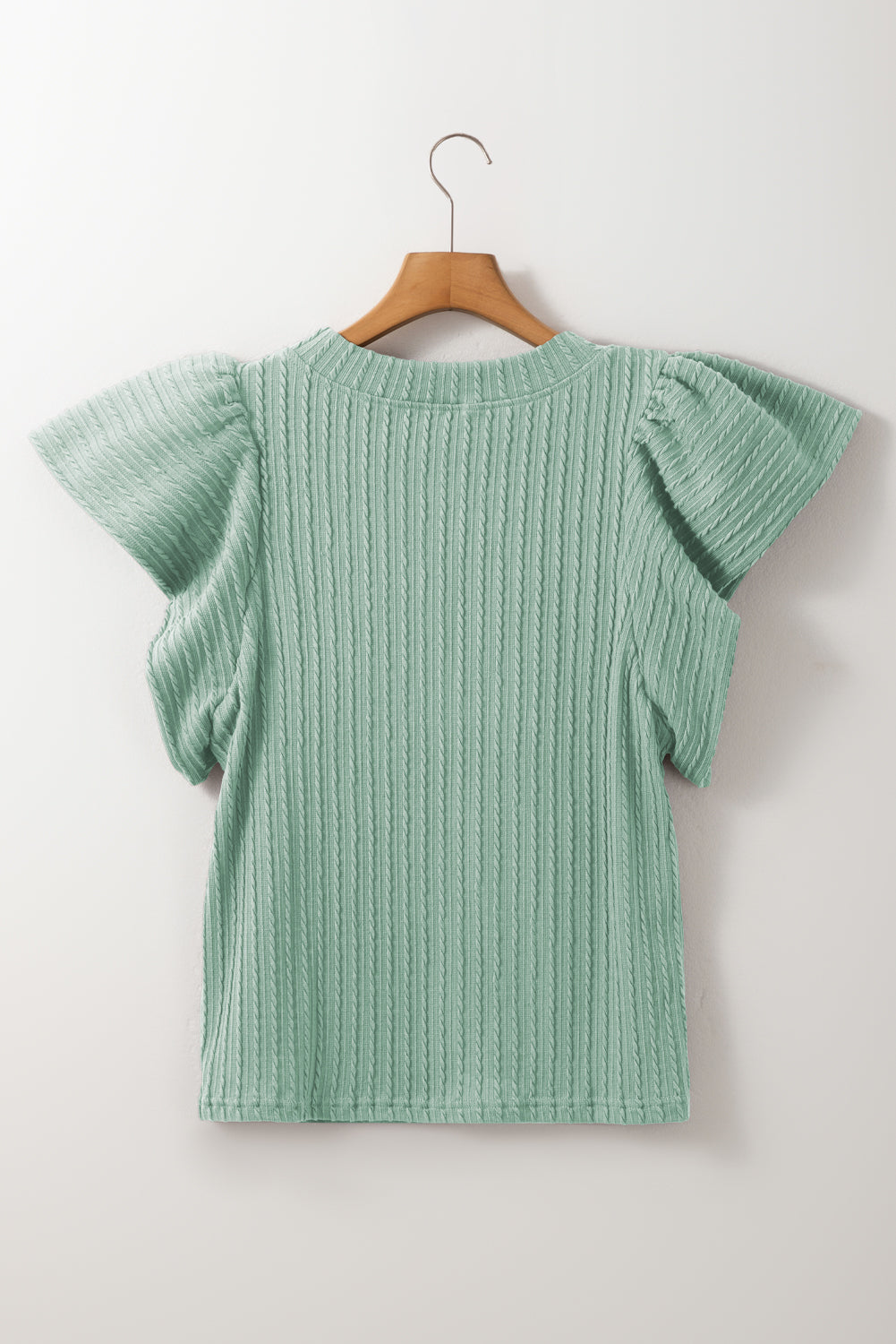 Moonlight Jade Solid Colour Textured Flutter Sleeve Top eAura