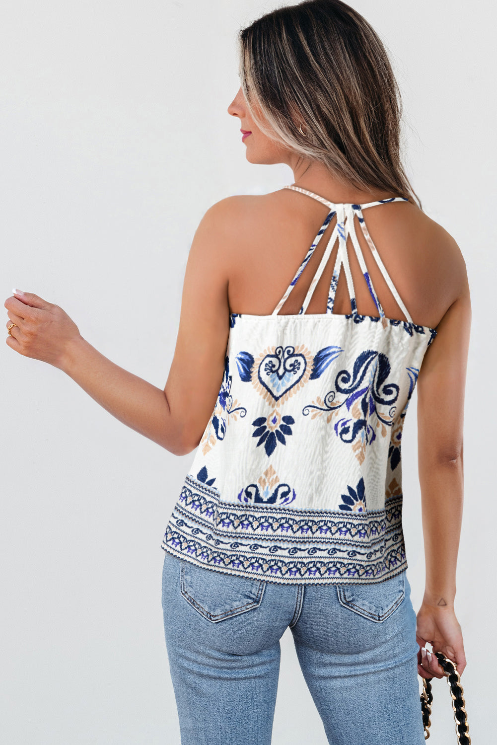 Boho Fashion Print Spaghetti Straps Loose Strappy Top eAura