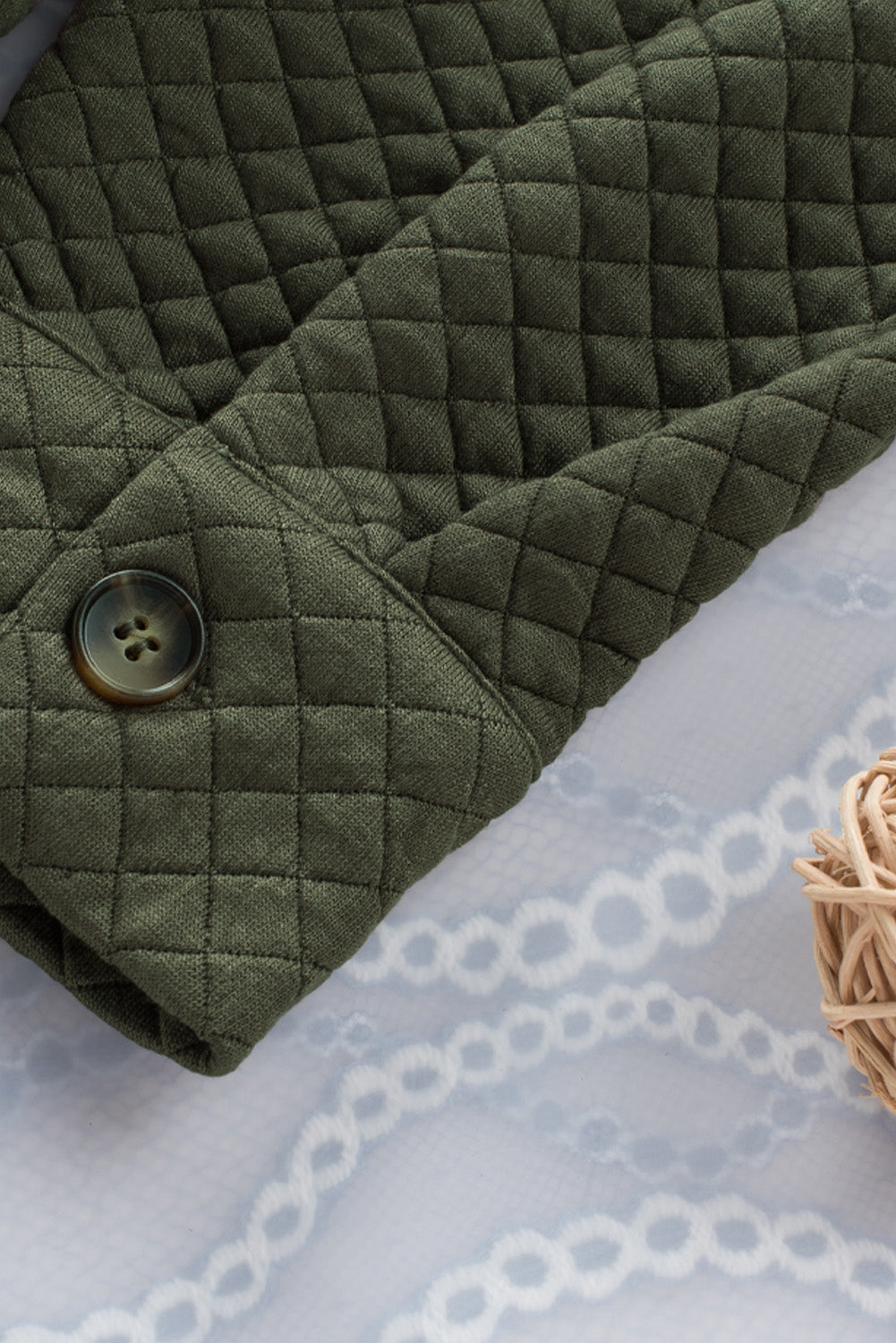 Green Retro Quilted Flap Pocket Button Shacket eAura