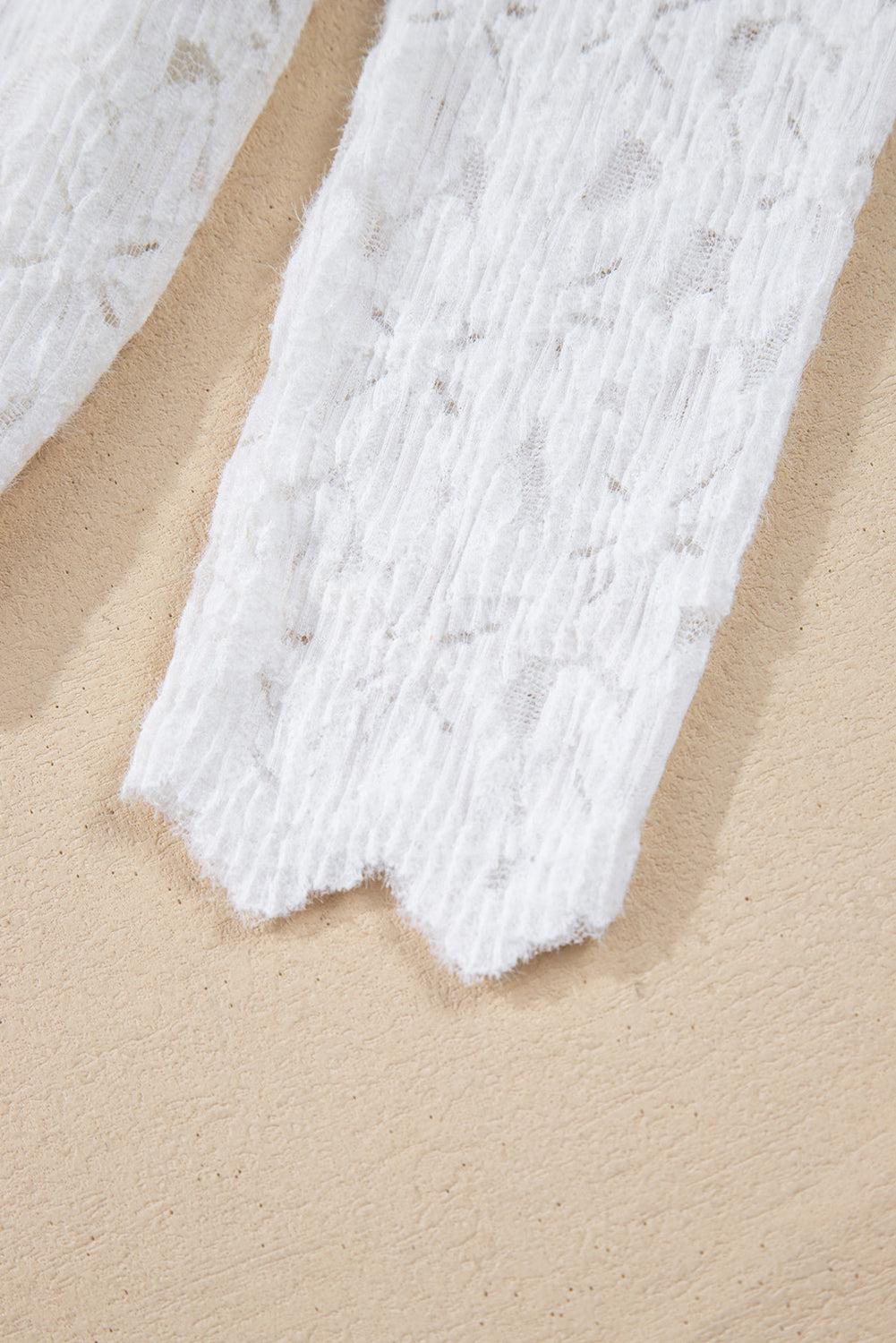 White Flower Lace See Through Mock Neck Long Sleeve Top eAura