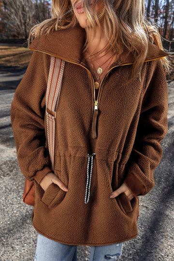 Brown Half Zip Fleece Pullover Sweatshirt Beagle Boutique Fashion Outlet