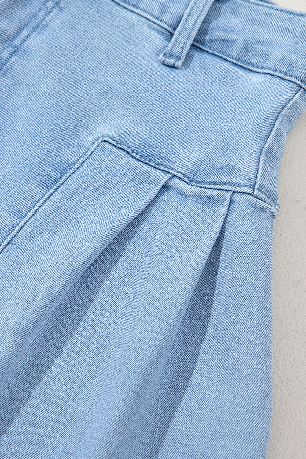 Dusk Blue Pleated Patchwork Wide Leg Lightweight Denim Shorts eAura
