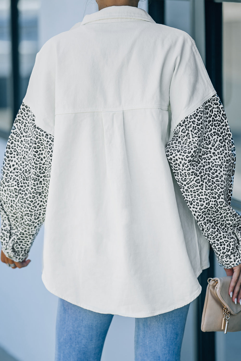 White Contrast Leopard Denim Jacket eAura