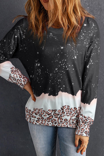 Black Leopard Bleached Pullover Sweatshirt eAura