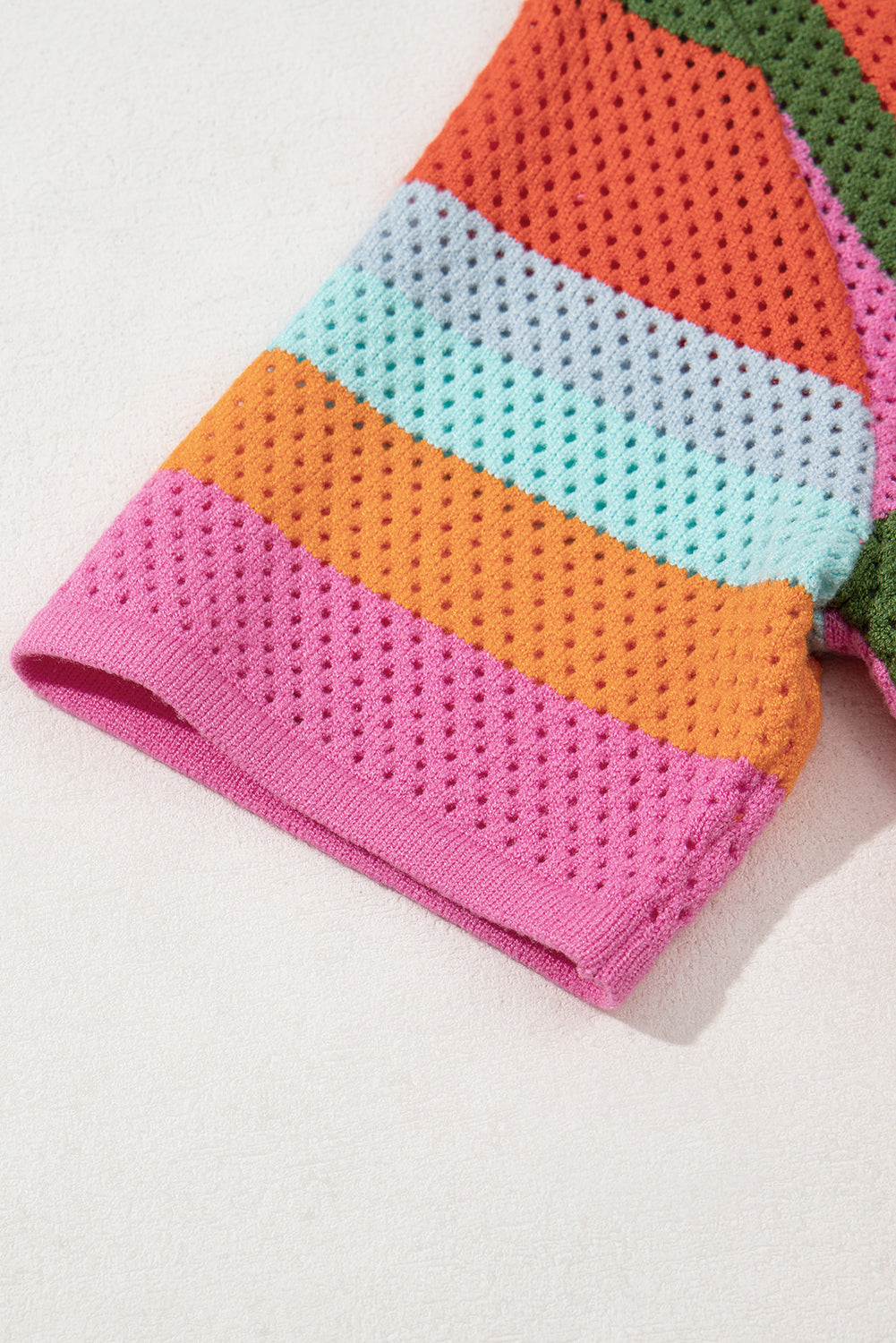 Orange Colour Block Eyelet Casual Knit T-Shirt eAura
