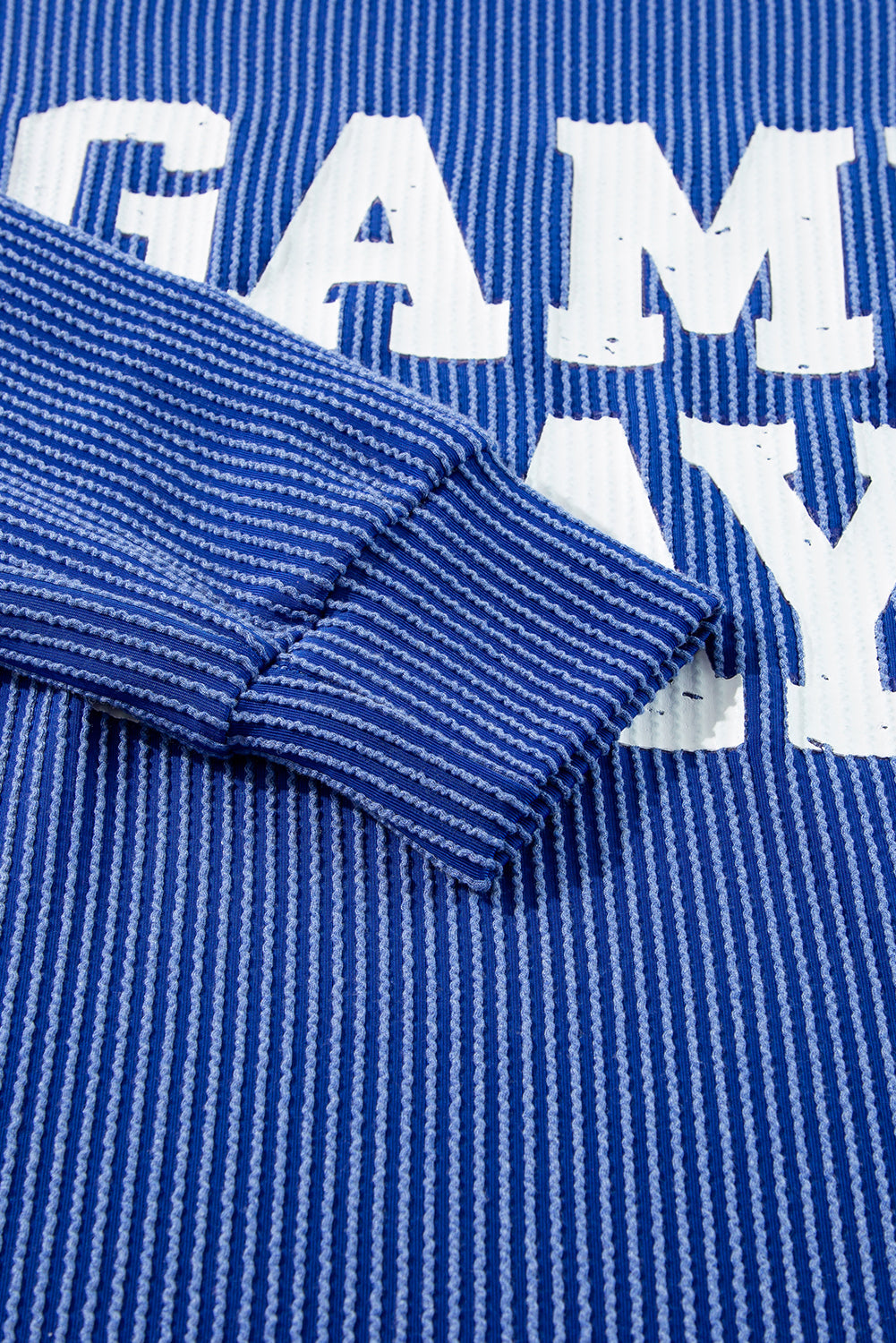 Bluing Ribbed GAME DAY Graphic Long Sleeve Crewneck Top eAura
