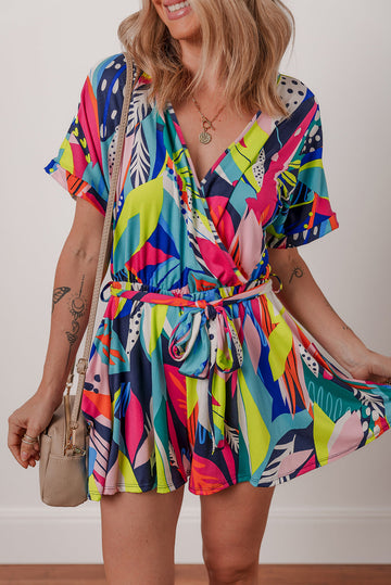 Multicolour Tropical Printed Tie Waist Romper eAura