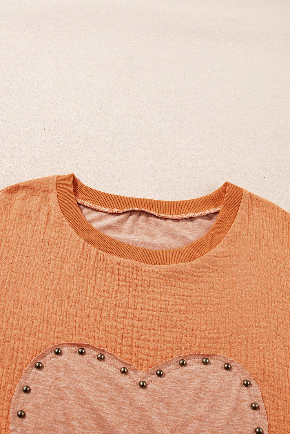 Desert Gold Stud Heart Patch Textured Front Dolman Top eAura