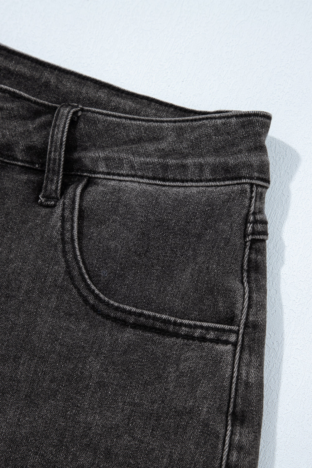Carbon Grey Raw Hem High Waist Denim Shorts eAura