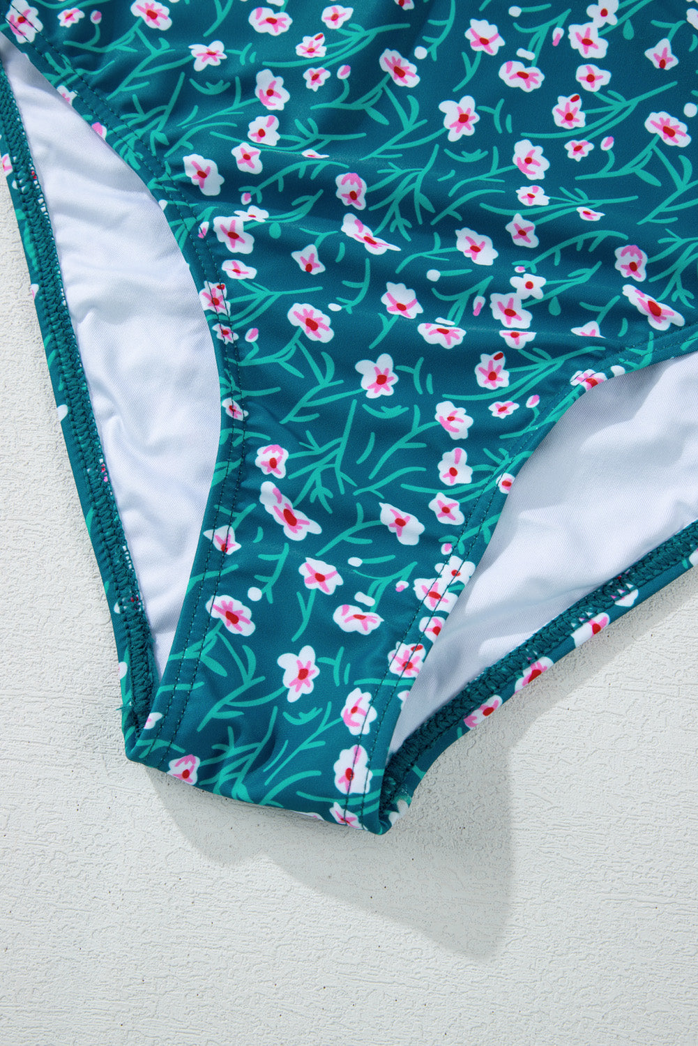 Blue Floral Print Smocked Cute Bikini Set eAura