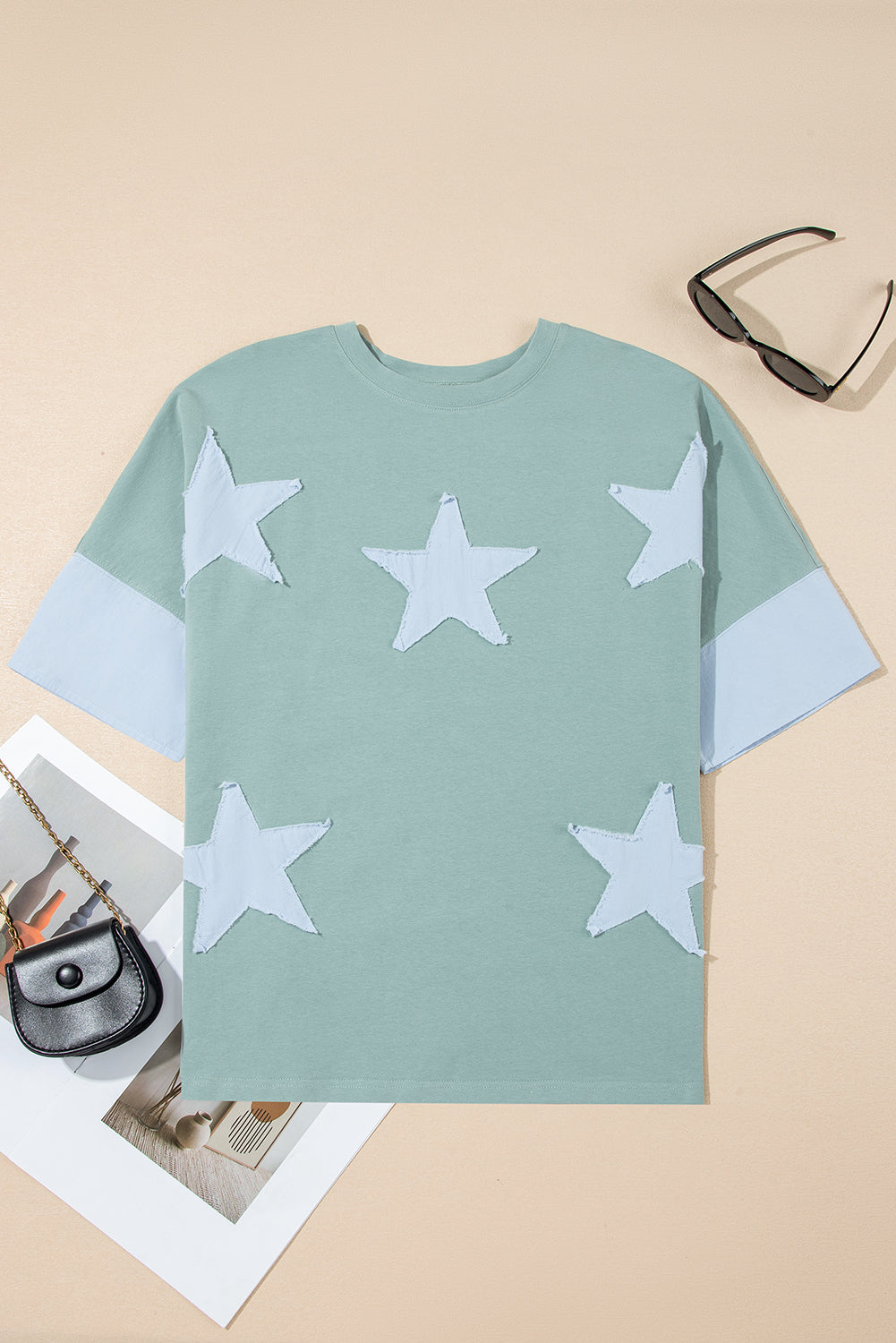 Green Frayed Star Patched Oversize T Shirt eAura