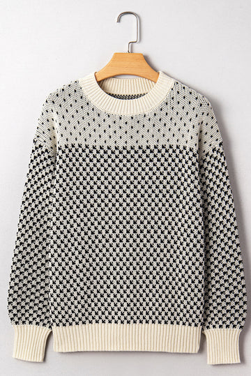 Contrast Colour Pattern Lantern Sleeve Sweater eAura