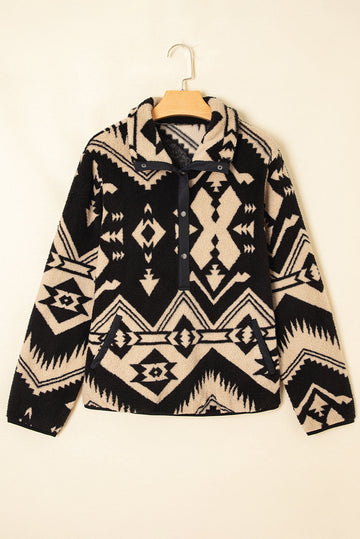 Black Western Aztec Half Zip Plush Sweatshirt eAura