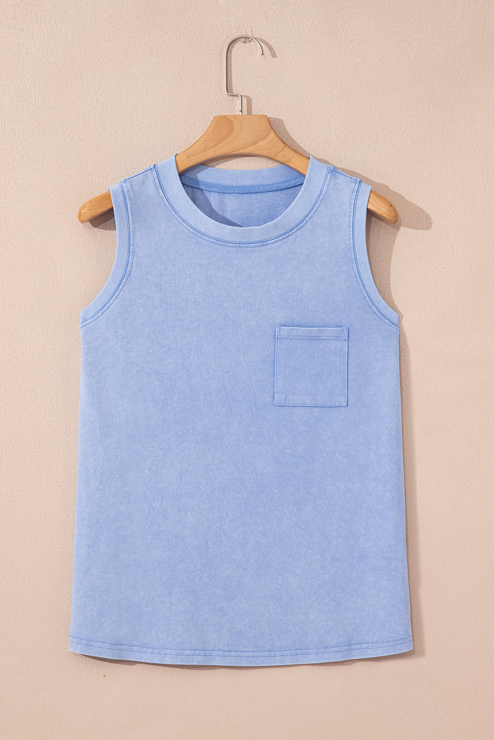 Beau Blue Mineral Wash Patched Chest Pocket Casual Tank Top eAura