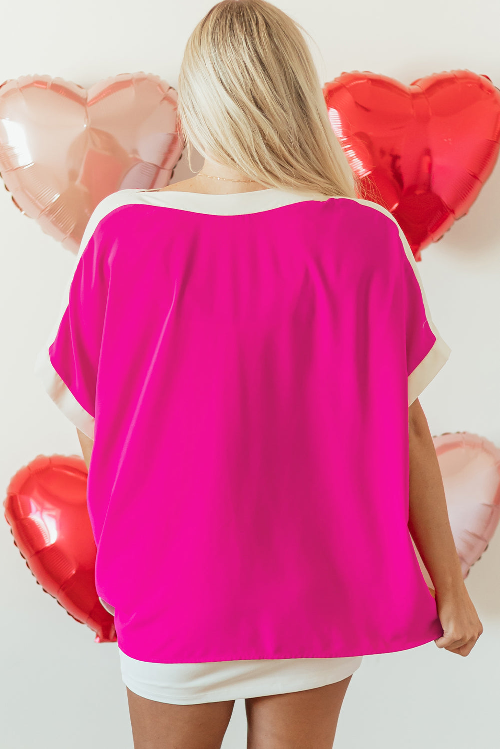 Rose Red Oversized Colour Block Boat Neck Tunic Blouse eAura