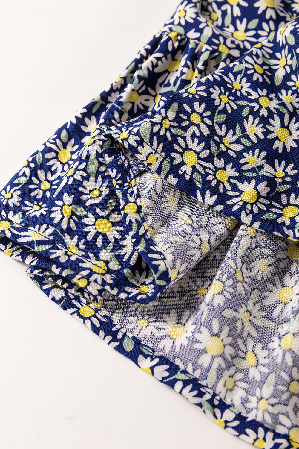 Blue Boho Floral Print Smocked Square Neck Loose Fit Blouse eAura