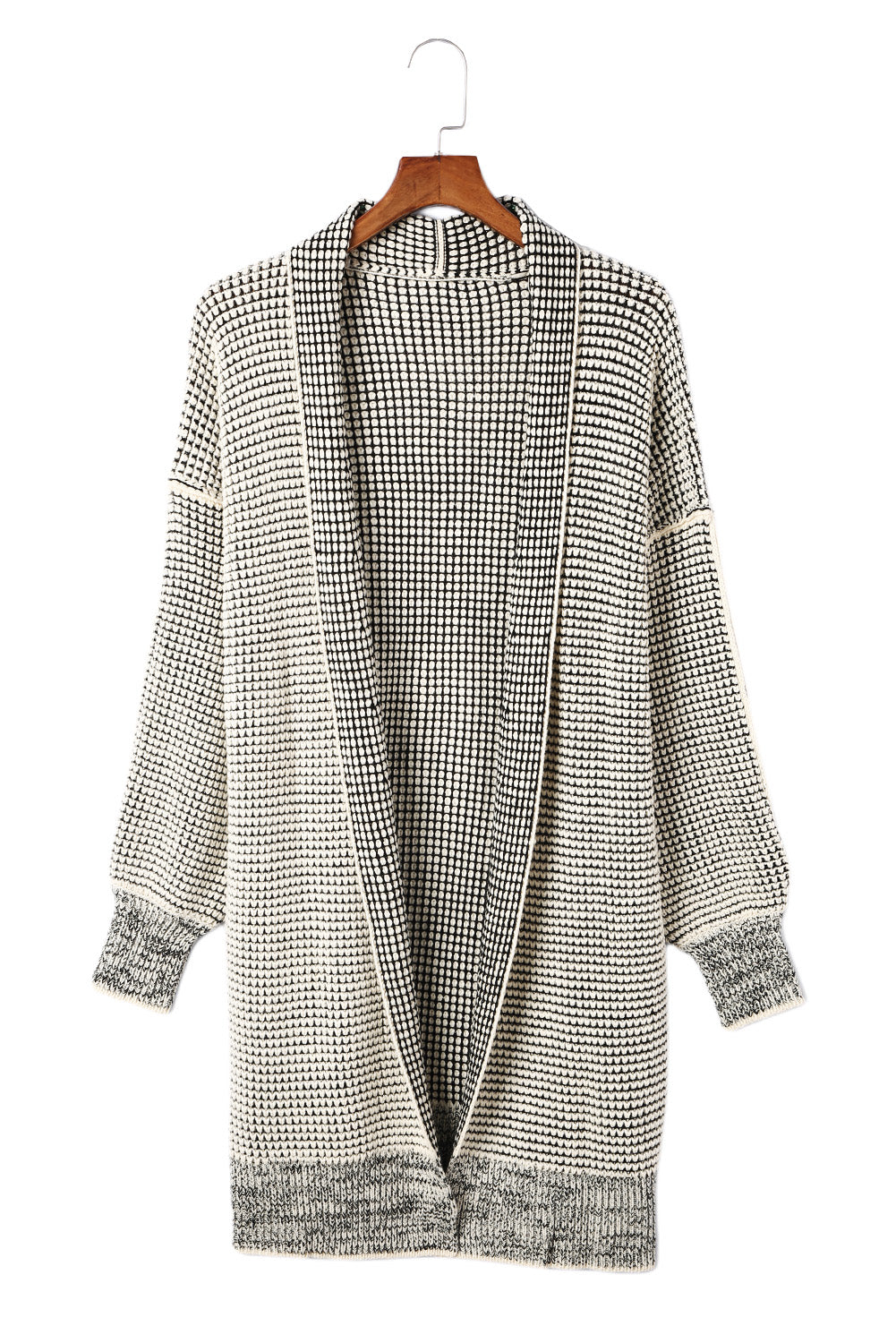 Apricot Plaid Knitted Long Open Front Cardigan eAura