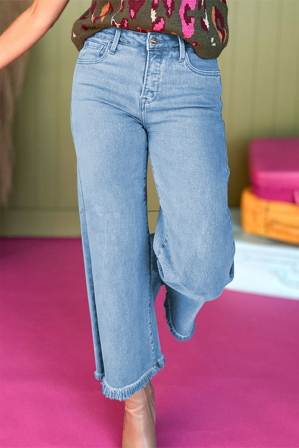 Myosotis Acid Washed High Rise Cropped Wide Leg Jeans eAura