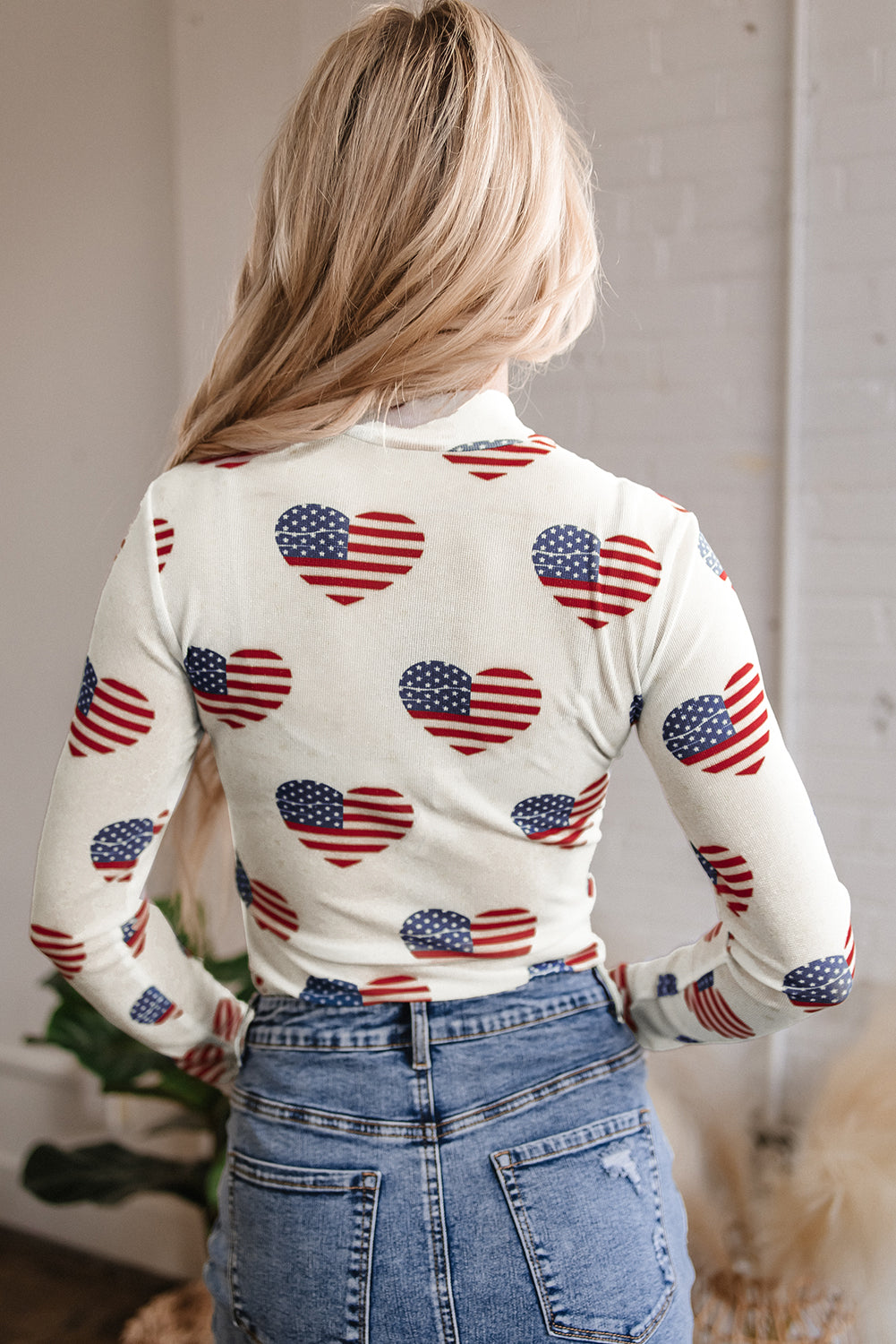 White Americana Glitter Mesh Long Sleeve Bodysuit eAura