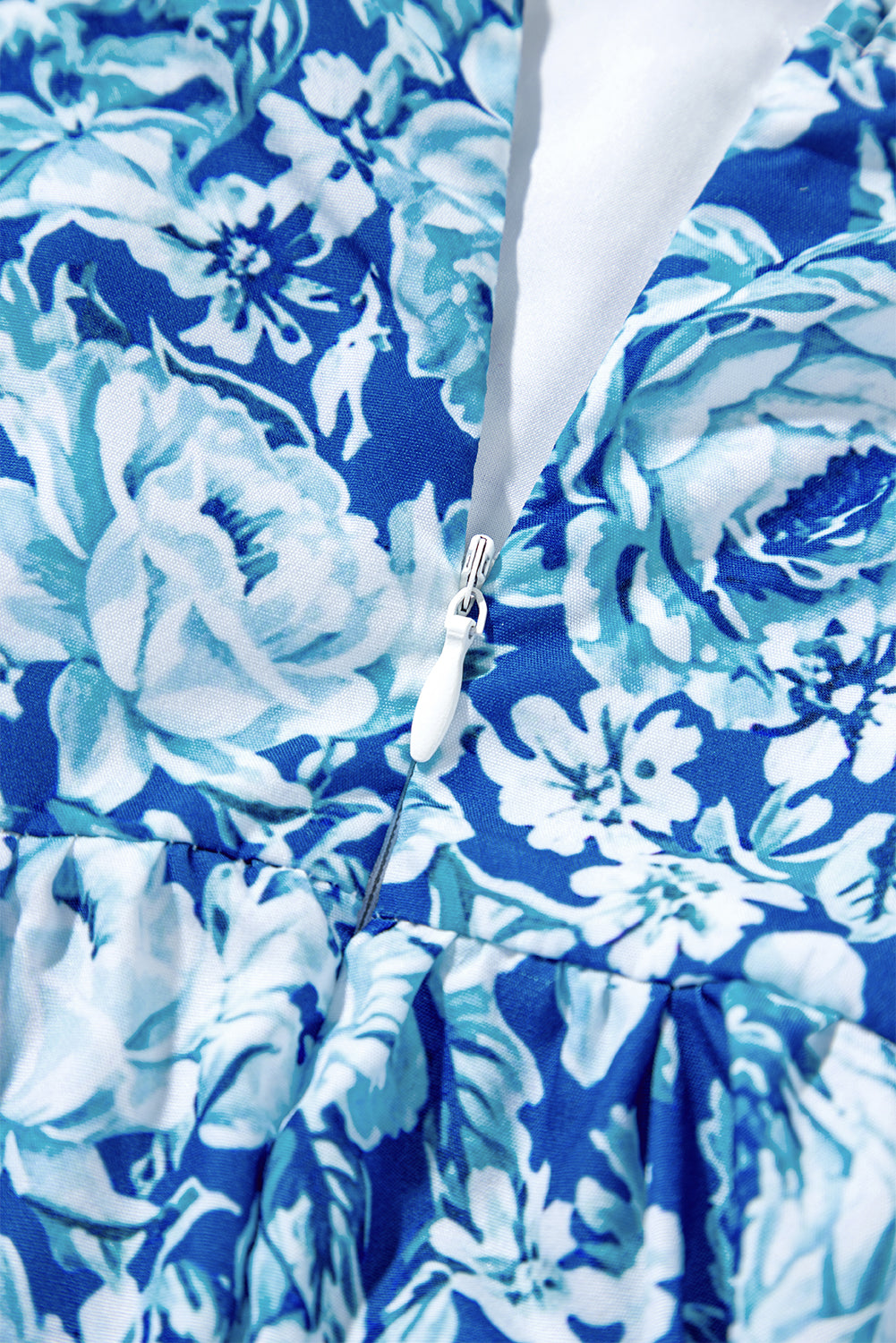 Blue Floral Puff Sleeve Babydoll Mini Dress eAura