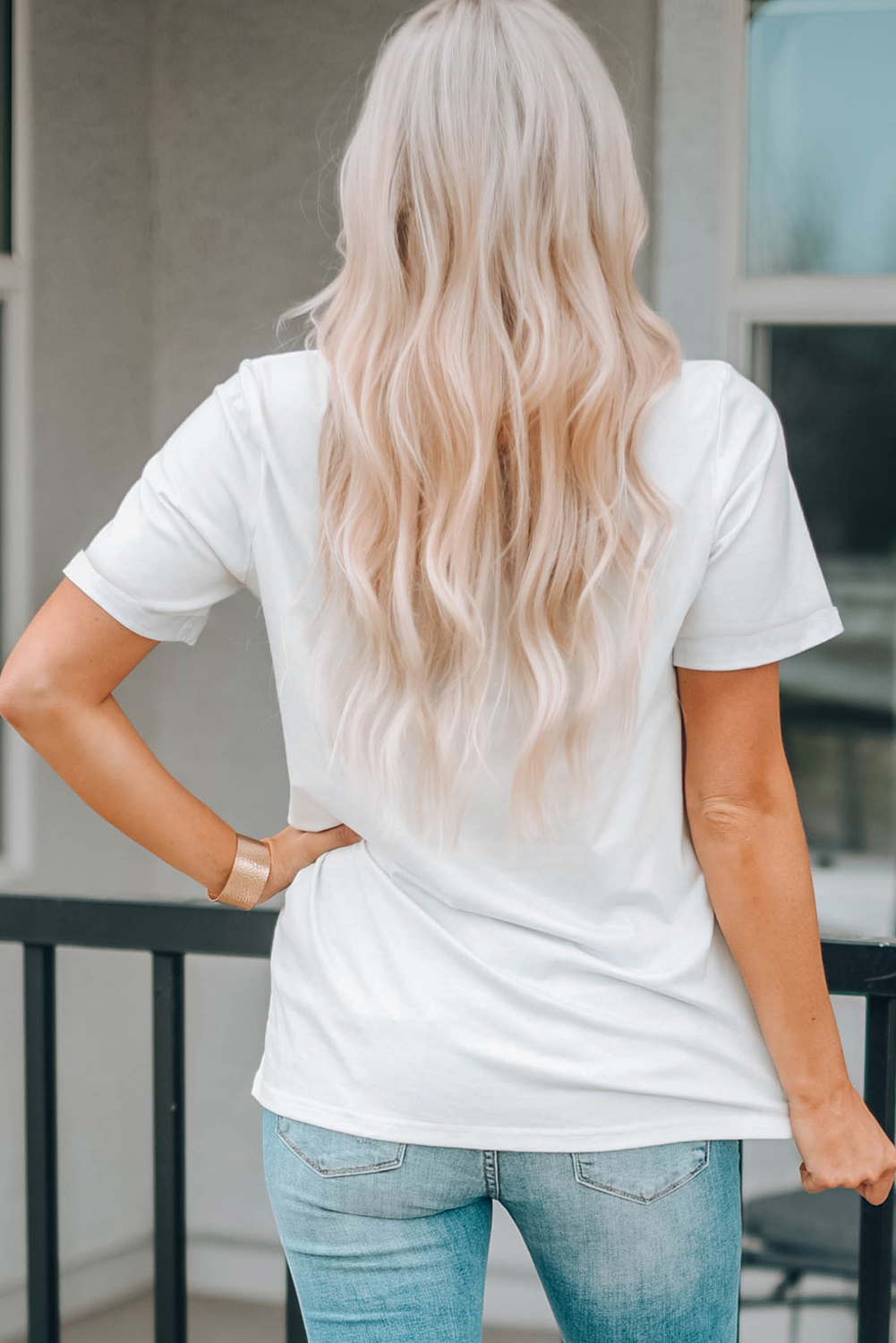 White STARS AND STRIPES Crew Neck Graphic Tee eAura