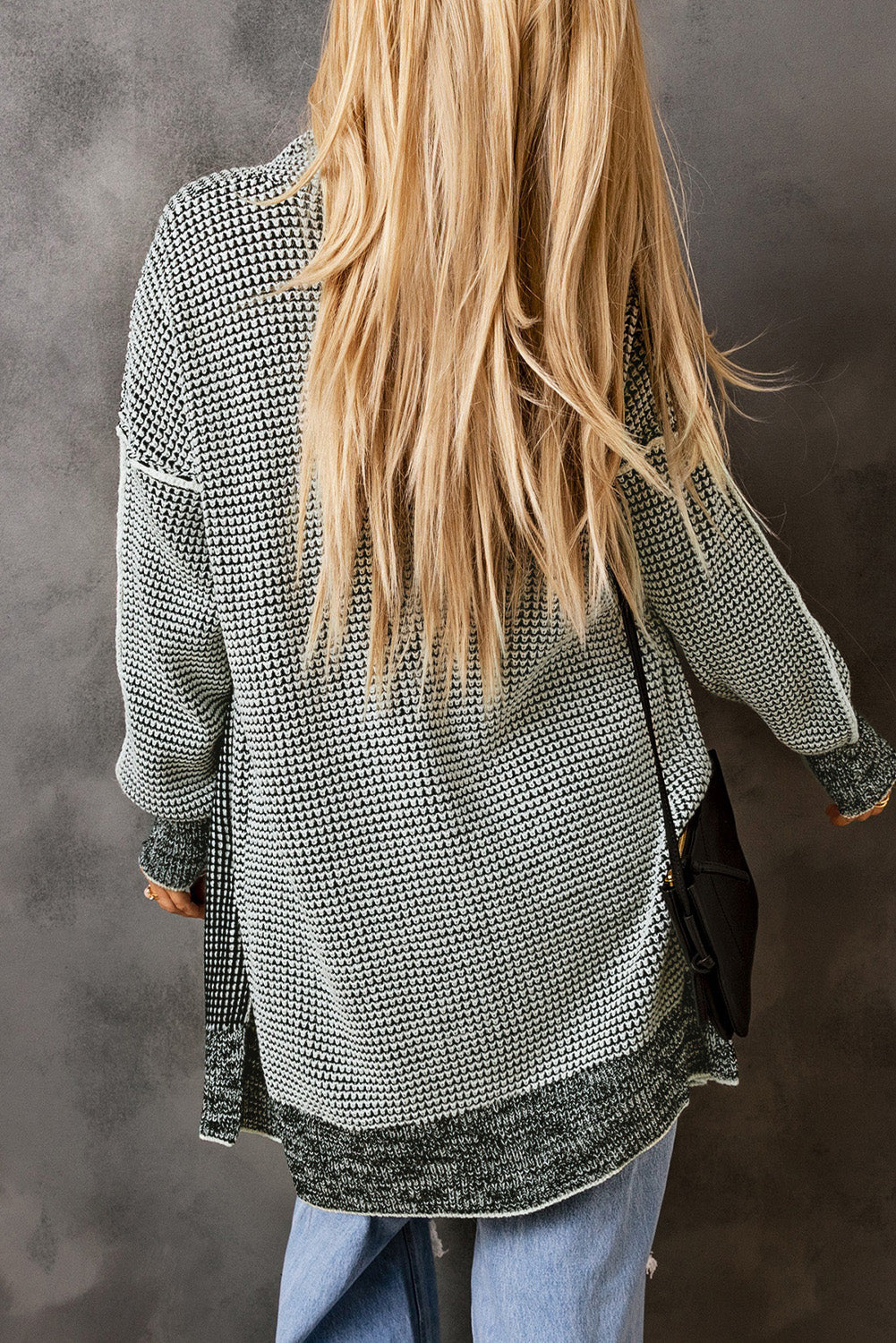 Apricot Plaid Knitted Long Open Front Cardigan eAura