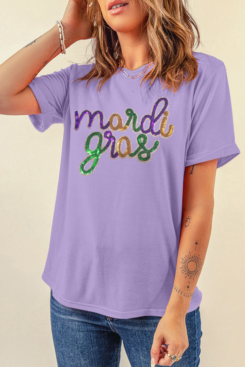 Wisteria Sequin mardi gras Graphic Shirt eAura