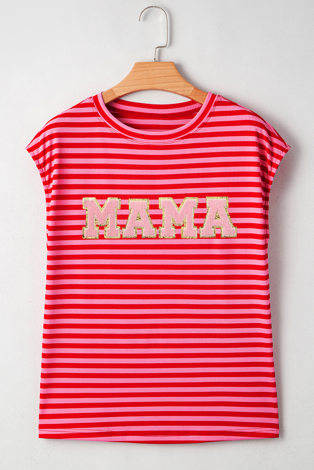 Red Stripe MAMA Graphic Cap Sleeve T Shirt eAura