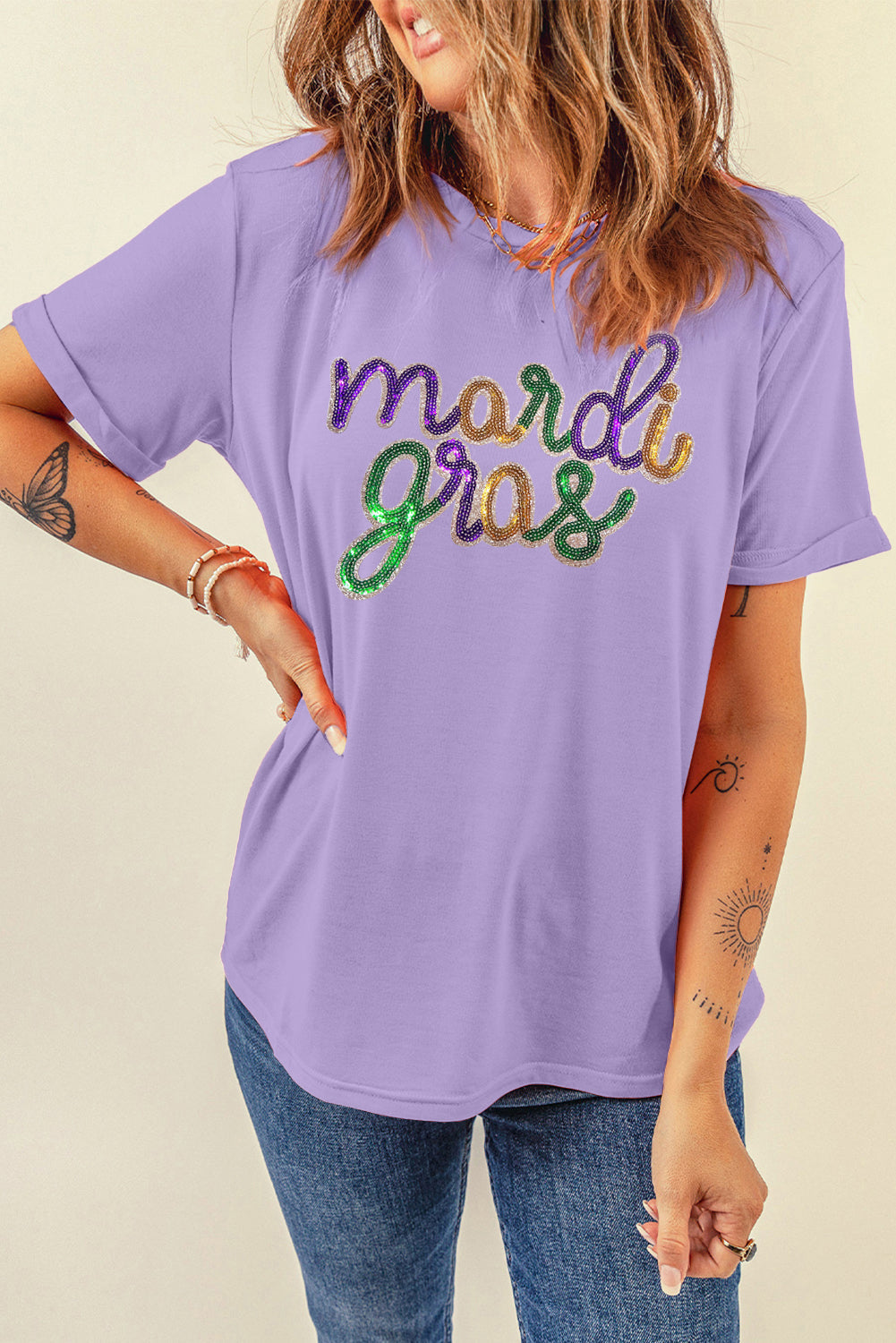 Wisteria Sequin mardi gras Graphic Shirt eAura