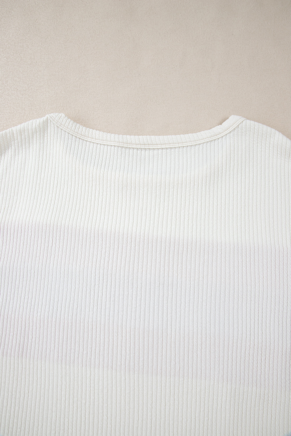 White Ribbed Exposed Seam Knit Patchwork Drop Sleeve Top eAura