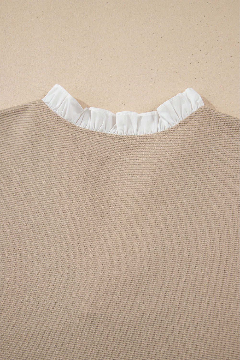 Pale Khaki Contrast V Neck Ruffled Textured Knit Top eAura