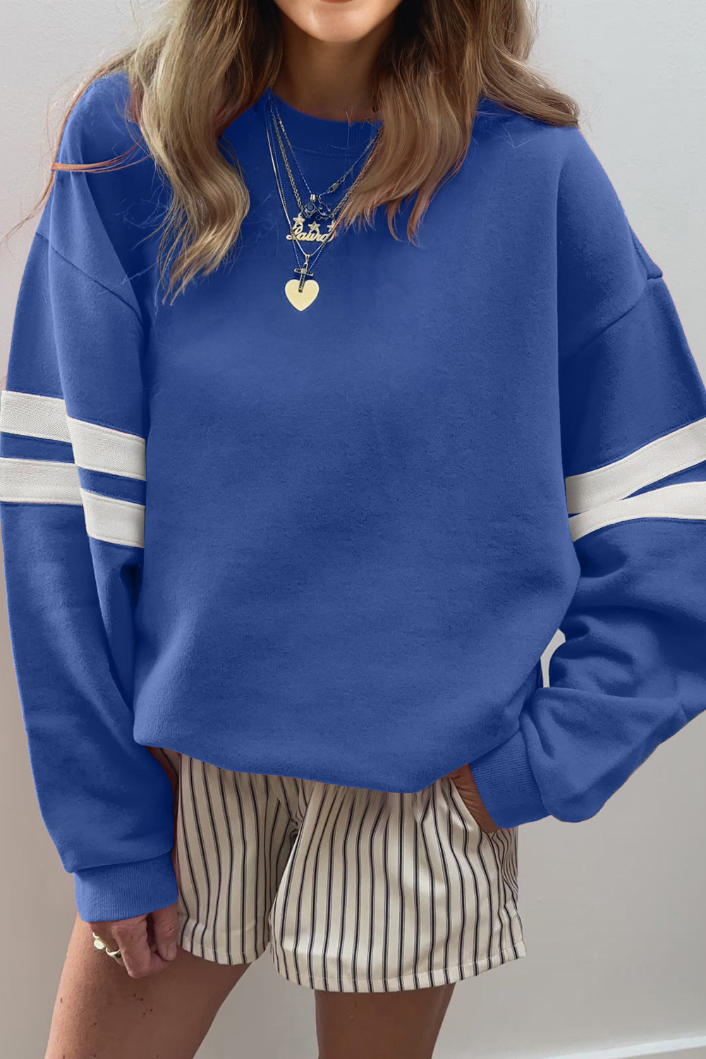 Striped Detail Drop Shoulder Oversized Sweatshirt eAura