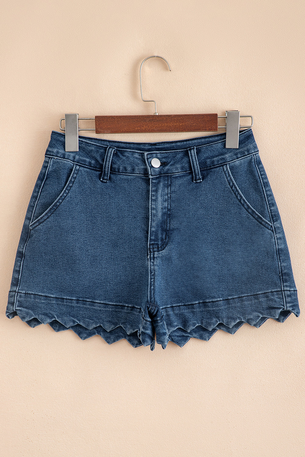 Scalloped Hemline Acid Wash High Waist Denim Shorts eAura