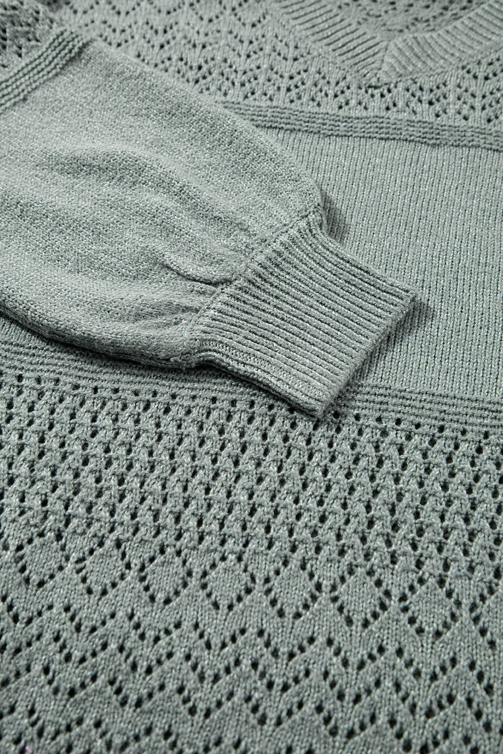 Black Eyelet Pattern Detail V Neck Drop Shoulder Sweater eAura