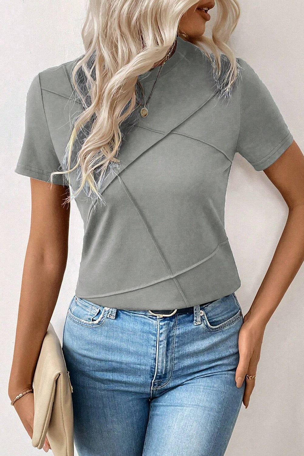 Toothpick Stripe Round Neck T-Shirt eAura