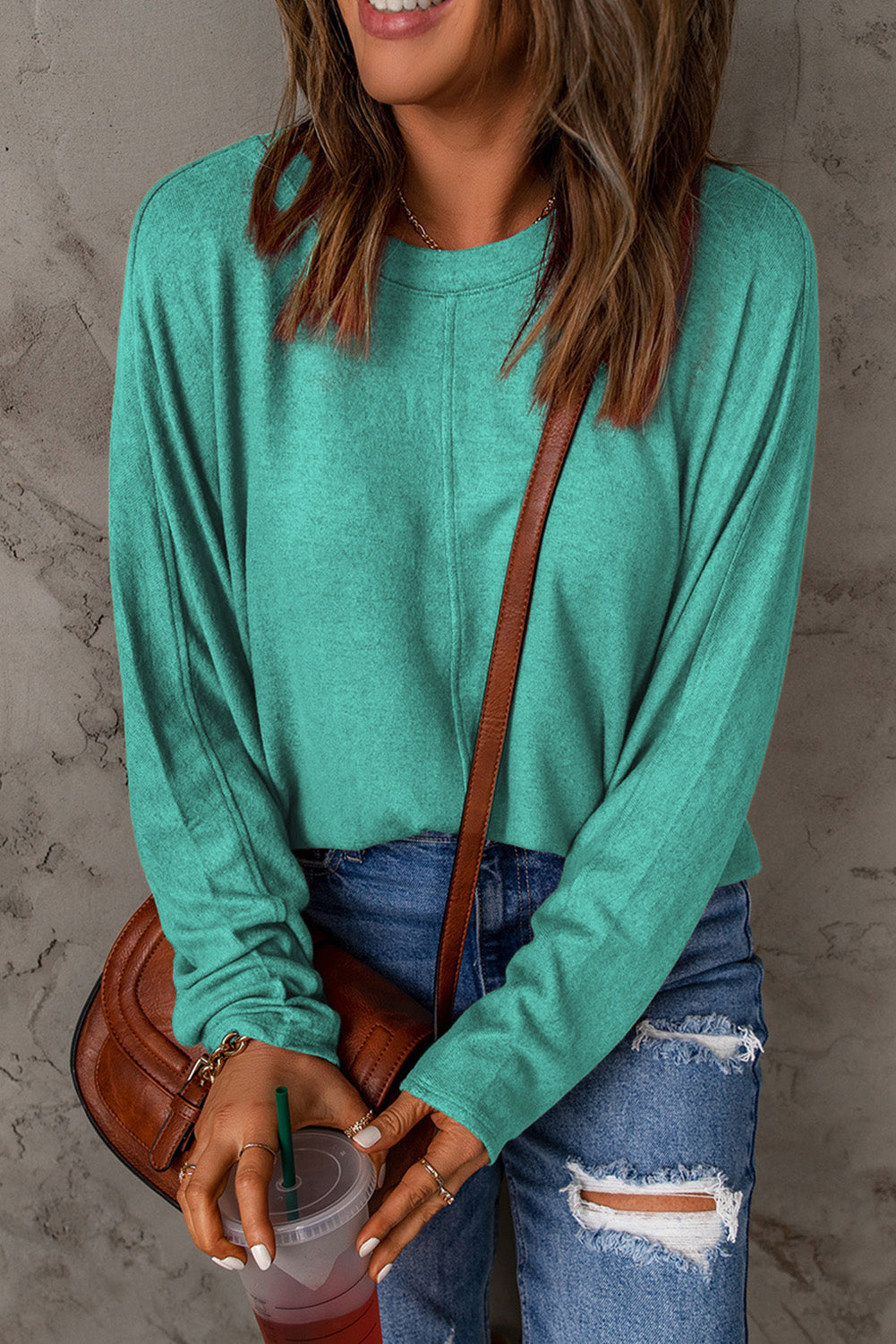Black Solid Colour Patchwork Long Sleeve Top eAura