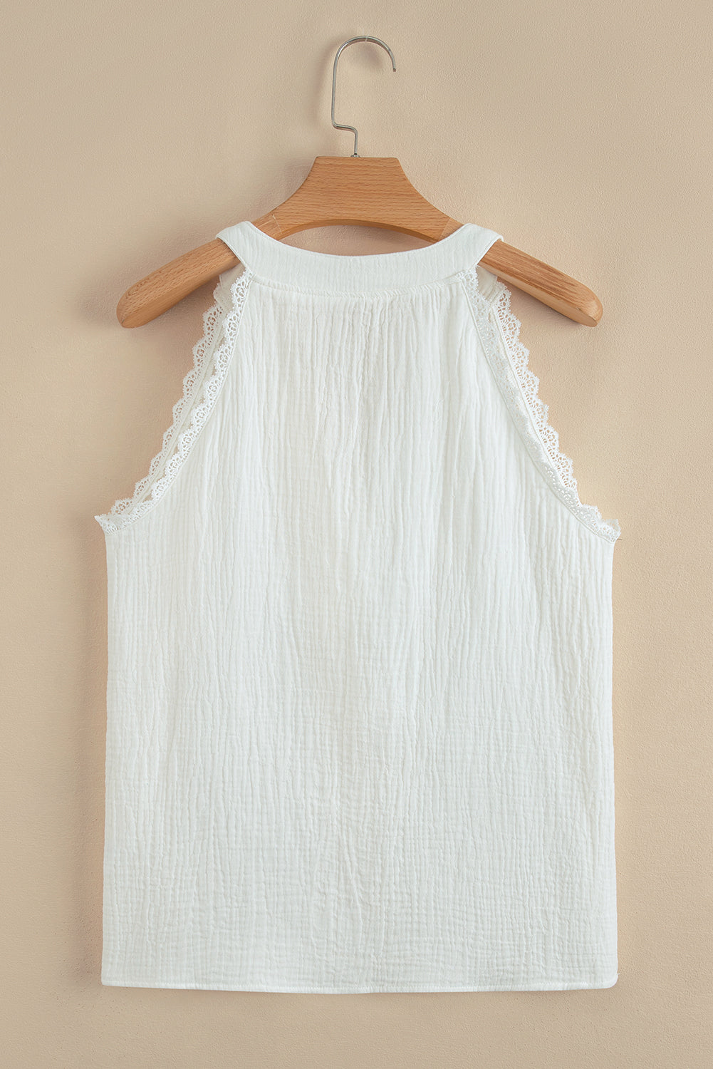 White Textured Lace Trim Pure Cotton Sleeveless Top eAura