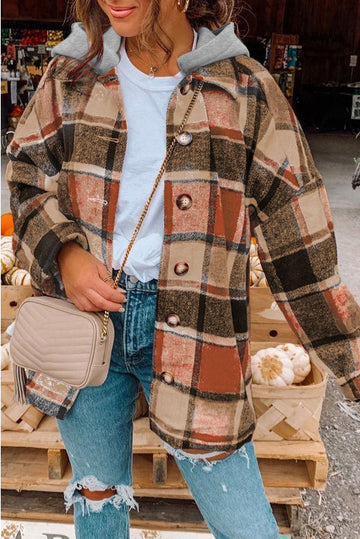 Green Hooded Plaid Button Front Shacket Beagle Boutique Fashion Outlet