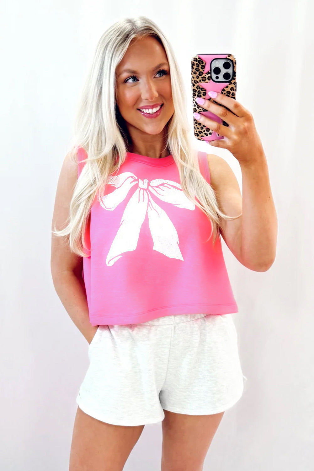 Sachet Pink Bow Print Boxy Fit Tank Top eAura