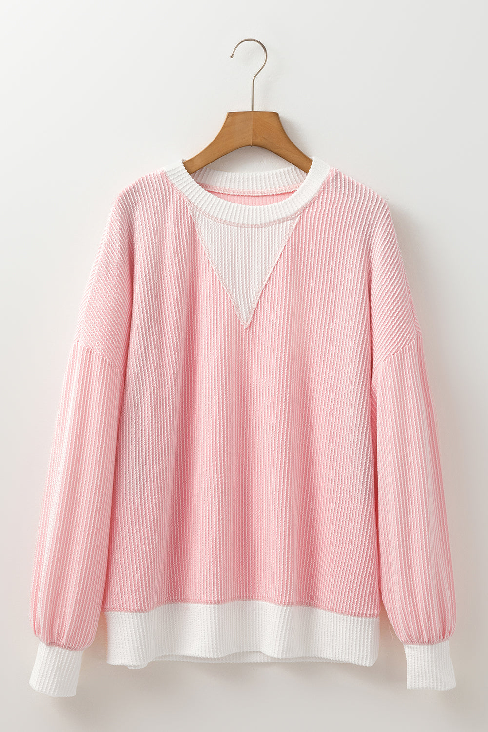 Peach Blossom Ribbed Colourblock Drop Shoulder Loose Top eAura