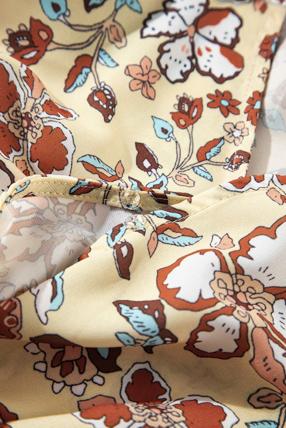 Yellow Printed Floral Bell Sleeve V Neck Wrapped Contrast Peplum Blouse eAura