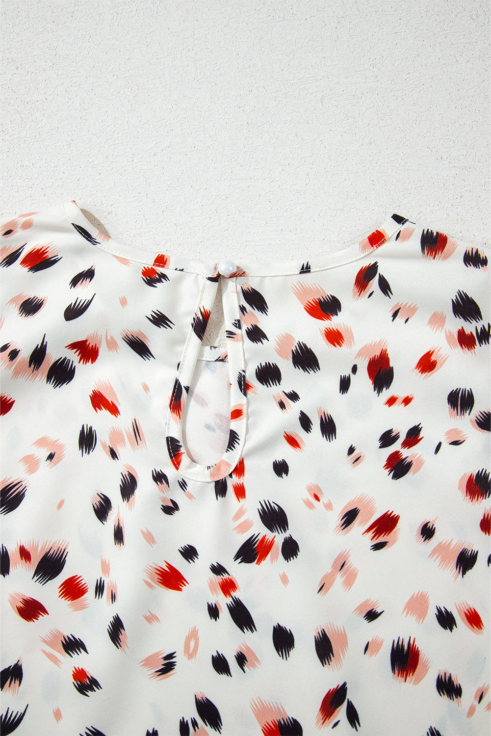 Beige Abstract Print Ruffle Flutter Sleeve Keyhole Back Slim Blouse eAura